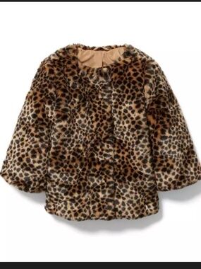 Janie and Jack Leopard Faux Fur Coat with Matching Hat
